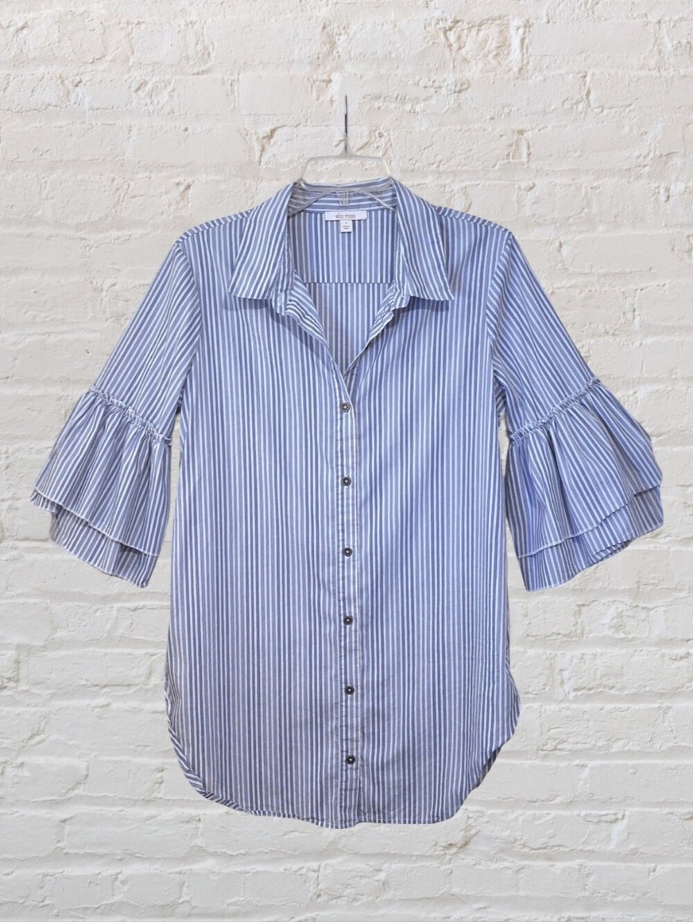 'Ella Moss' maternity blouse bell sleeves blue & white stripes, boyfriend cut, S